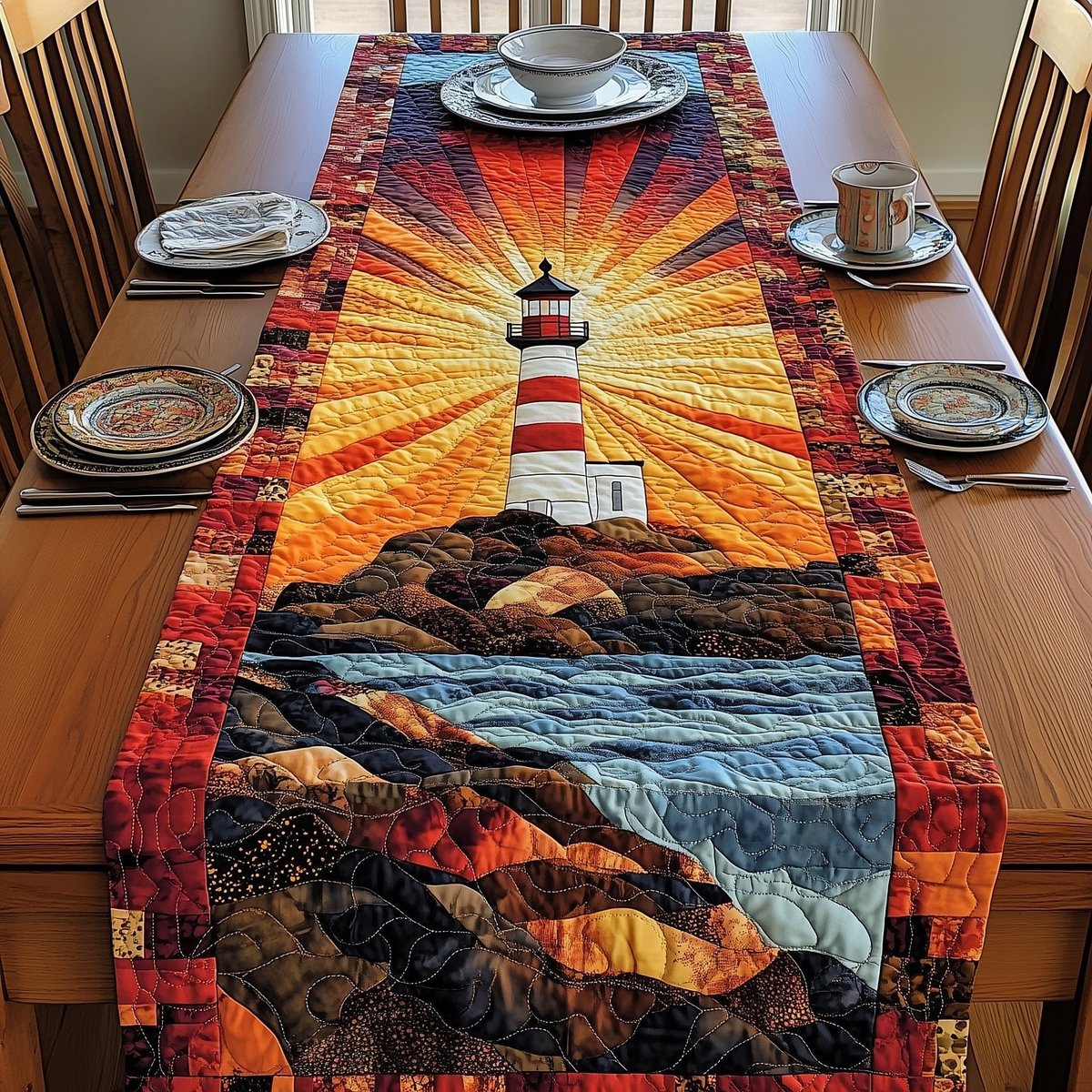 Lighthouse in Golden Sunset Rays Table Runner - Made to Order TABLE928
