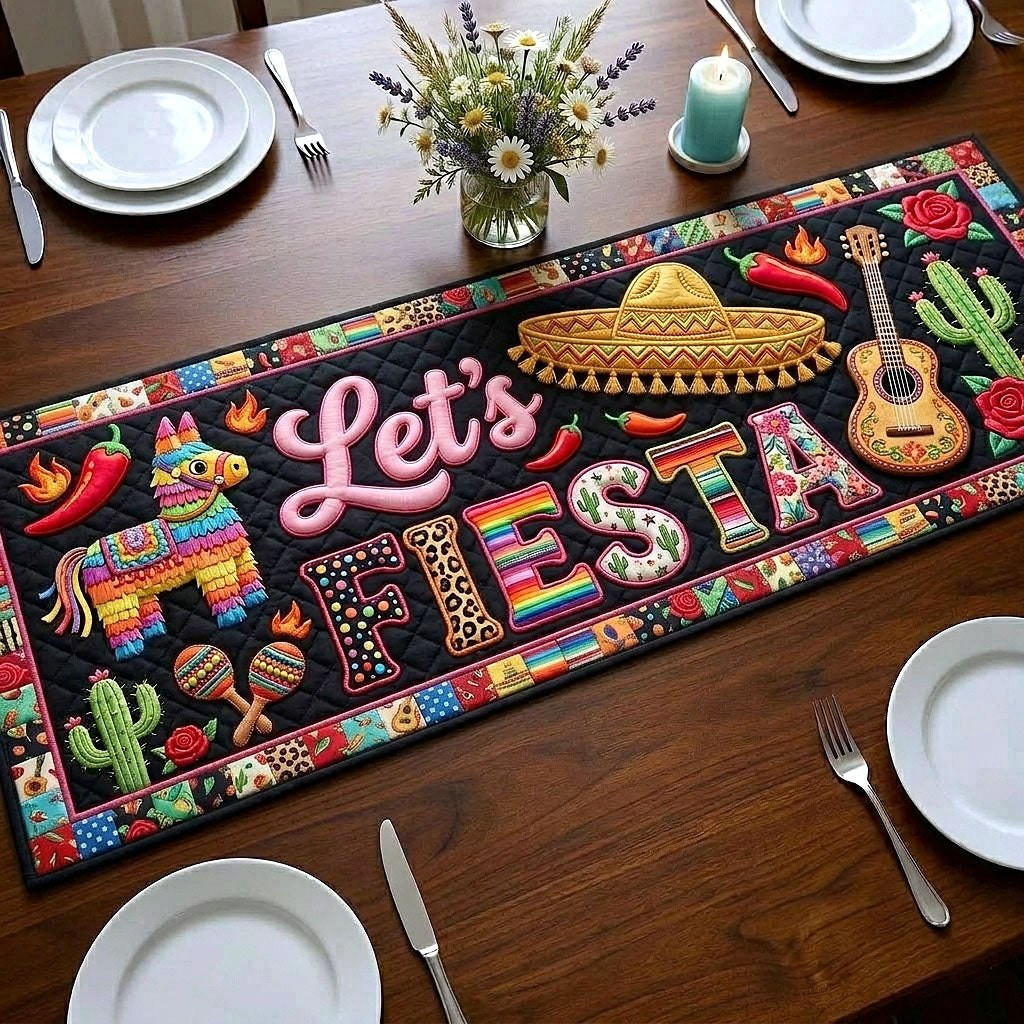 Lets Fiesta in Pink on Black Table Runner - Made to Order TABLE928