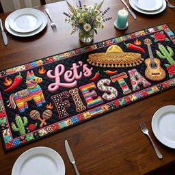 Lets Fiesta in Pink on Black Table Runner - Made to Order TABLE928