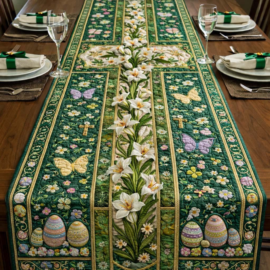 Lilies and Butterflies on Dark Green Table Runner - Made to Order TABLE928