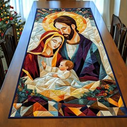 Madonna and Child in Stained Glass Table Runner - Made to Order TABLE928