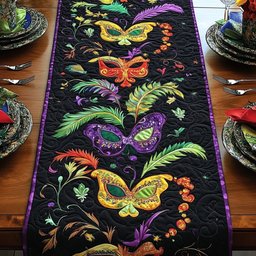 Mardi Gras Masks on Black Table Runner - Made to Order TABLE928