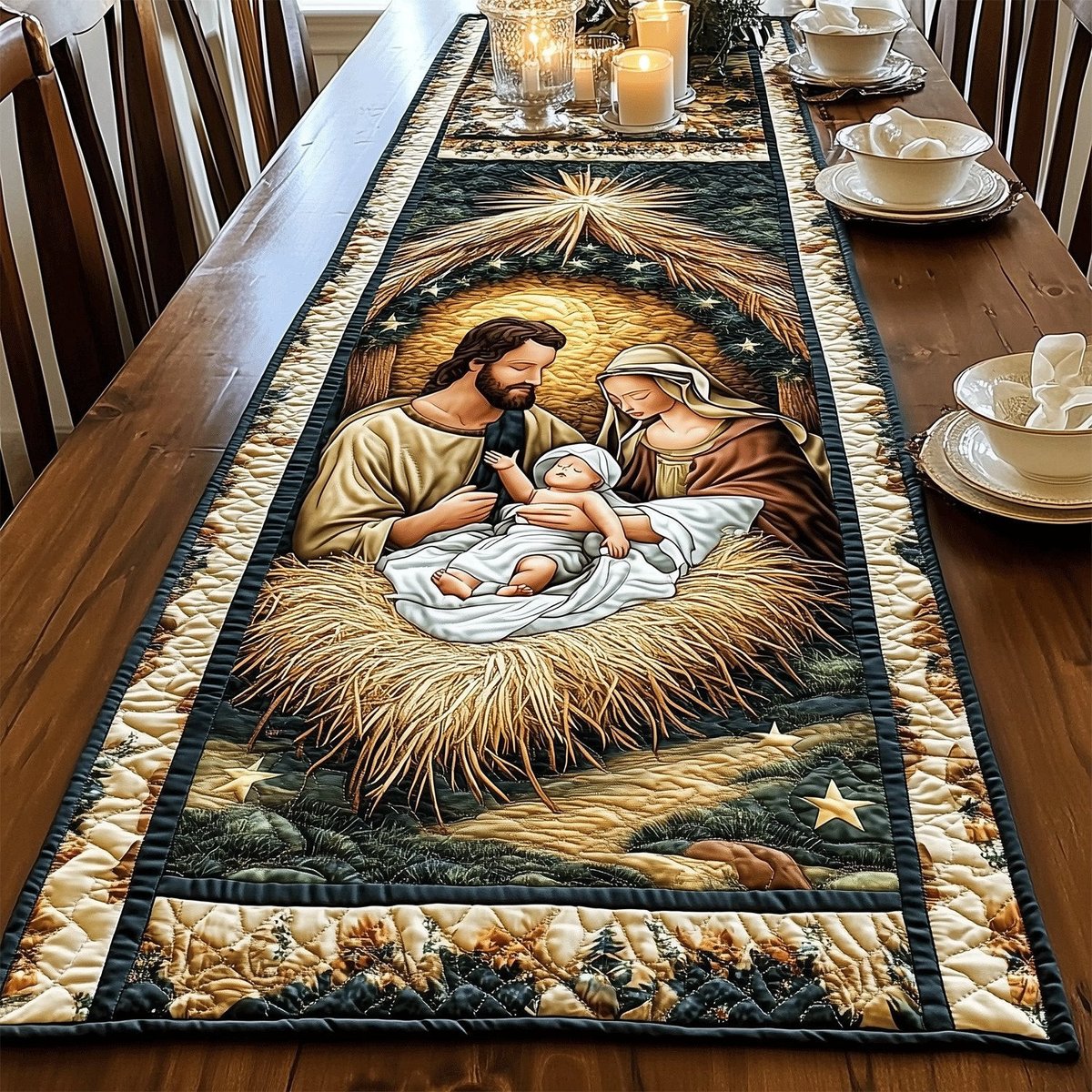 Mary and Joseph over the Manger Table Runner - Made to Order TABLE928