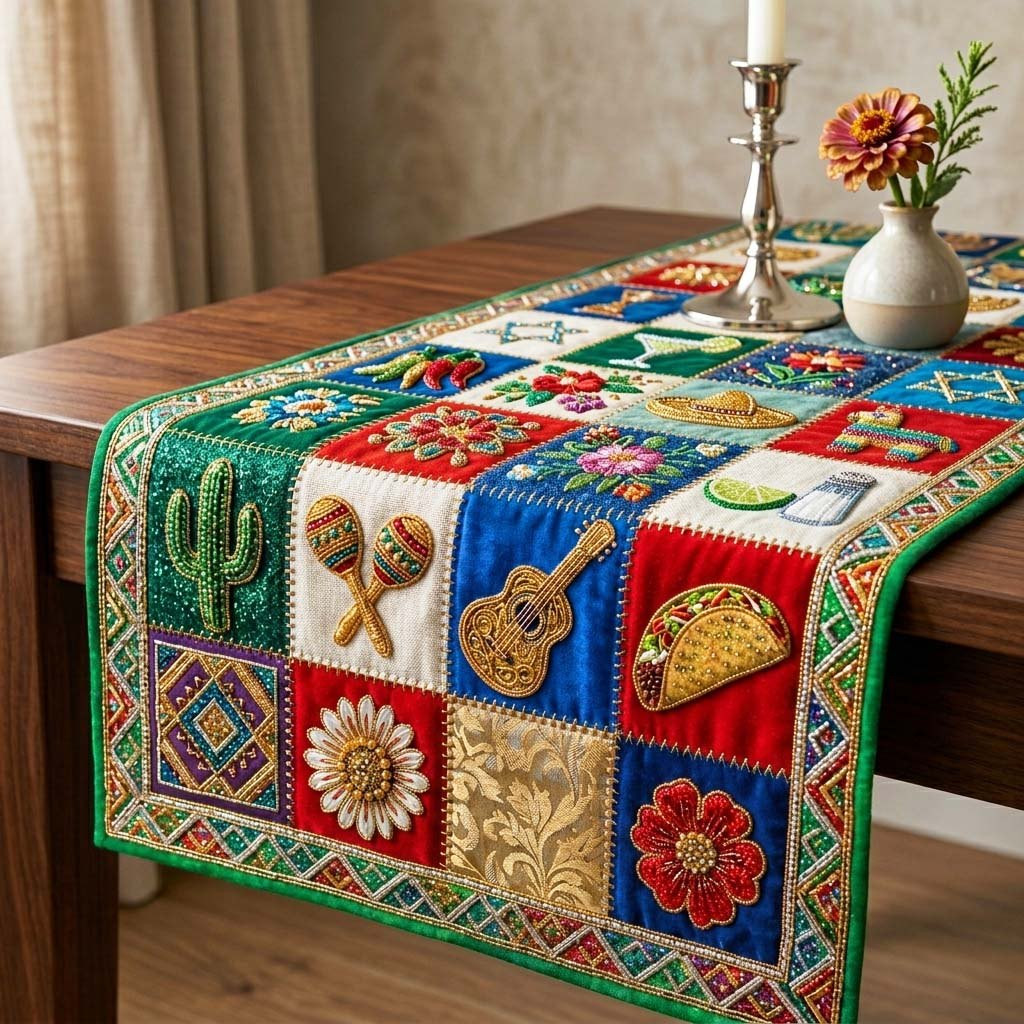Maracas Tacos and Cactus Squares Table Runner - Made to Order TABLE928
