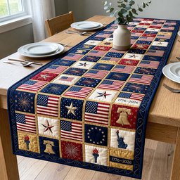 Liberty Bell and Flag Squares Table Runner - Made to Order TABLE928