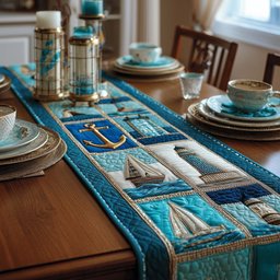 Lighthouses and Anchors on Navy Table Runner - Made to Order TABLE928