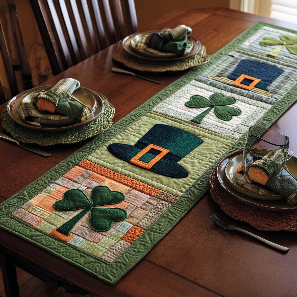 Leprechaun Hat and Shamrock Blocks Table Runner - Made to Order TABLE928