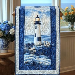 Lighthouse on Blue Winter Shore Table Runner - Made to Order TABLE928