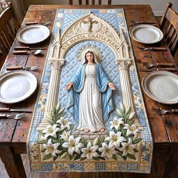 Mary Statue in Stone Archway Table Runner - Made to Order TABLE928