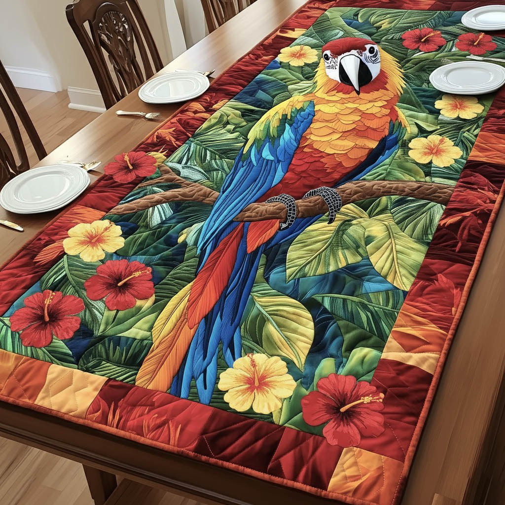 Macaw on Branch with Hibiscus Table Runner - Made to Order TABLE928
