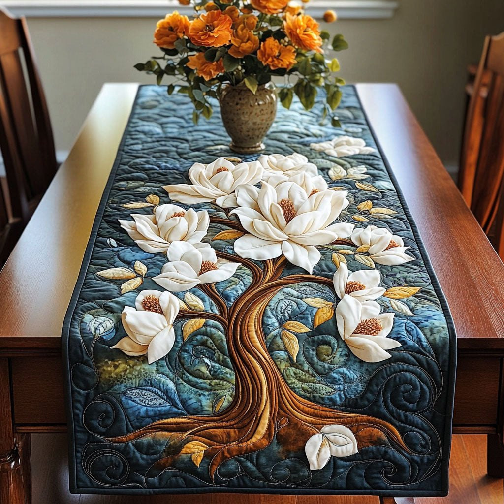 Magnolia Tree on Teal Ground Table Runner - Made to Order TABLE928