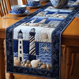 Lighthouses on Blue Quilt Blocks Table Runner - Made to Order TABLE928