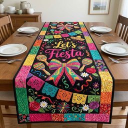 Lets Fiesta on Black Panel Table Runner - Made to Order TABLE928