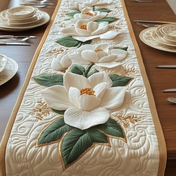 Magnolia Blossoms with Green Leaves Table Runner - Made to Order TABLE928