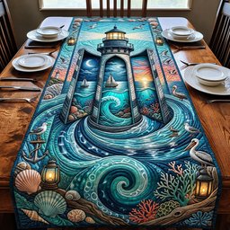 Lighthouse Above Teal Whirlpool Table Runner - Made to Order TABLE928
