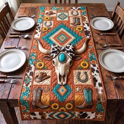 Longhorn Skull with Aztec Diamonds Table Runner - Made to Order TABLE928