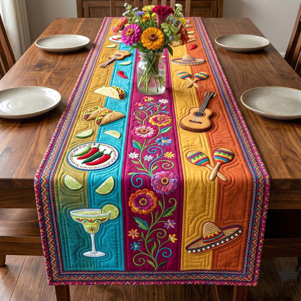 Margaritas and Chilies on Stripes Table Runner - Made to Order TABLE928