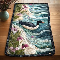 Loon on Teal Waves Table Runner - Made to Order TABLE928