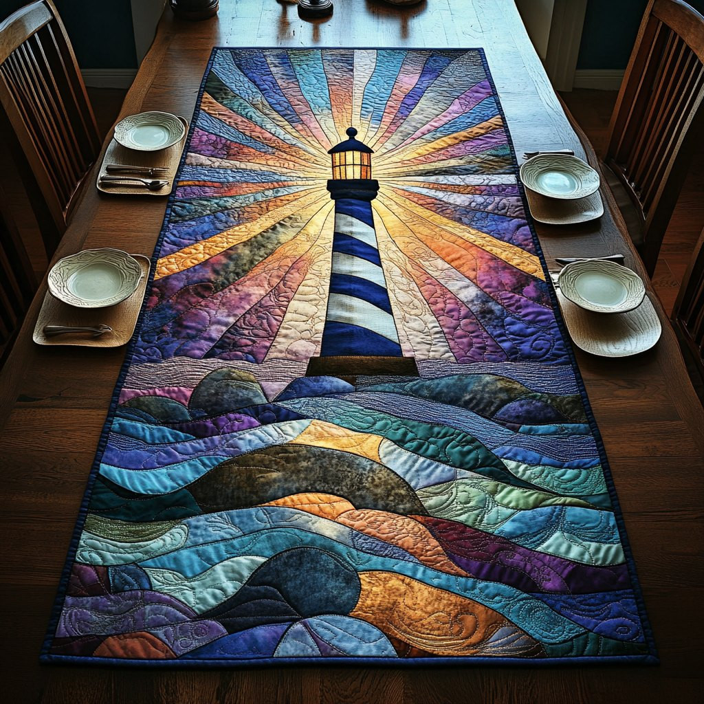 Lighthouse Beacon over Blue Water Rays Table Runner - Made to Order TABLE928