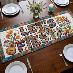 Lets Fiesta in Cream Letters Table Runner - Made to Order TABLE928