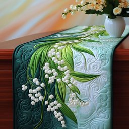 Lily of the Valley on Pale Green Table Runner - Made to Order TABLE928