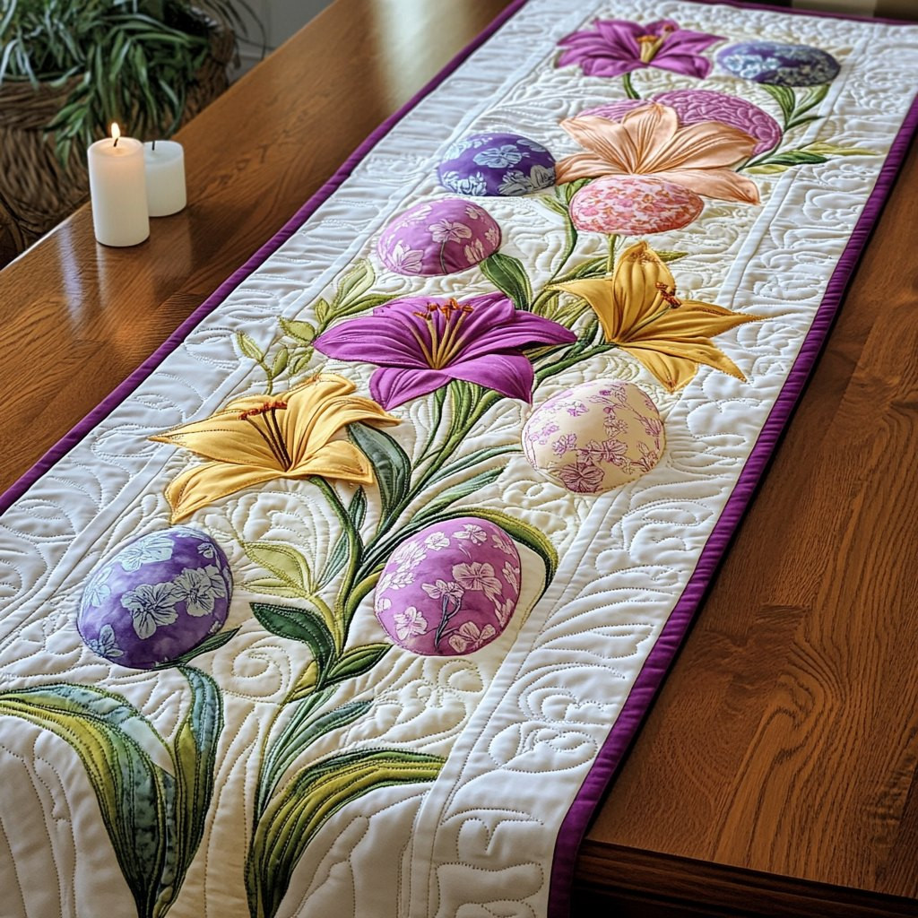 Lilies and Eggs on Cream Table Runner - Made to Order TABLE928
