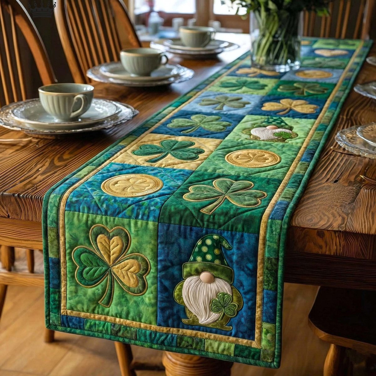 Leprechaun Gnome with Shamrocks and Coins Table Runner - Made to Order TABLE928