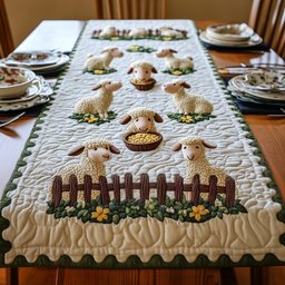 Lambs Beside a Wooden Fence Table Runner - Made to Order TABLE928