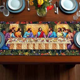 Last Supper with Floral Border Table Runner - Made to Order TABLE928