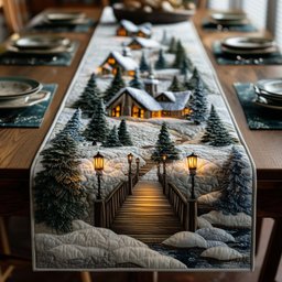 Lamplit Path to a Snowy Lodge Table Runner - Made to Order TABLE928