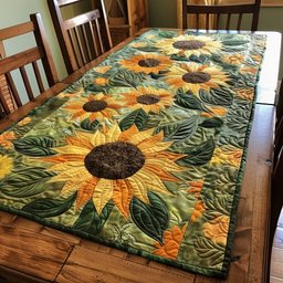 Large Sunflower on Green Leaves Table Runner - Made to Order TABLE928