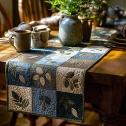 Leaf Blocks in Blue and Cream Table Runner - Made to Order TABLE928