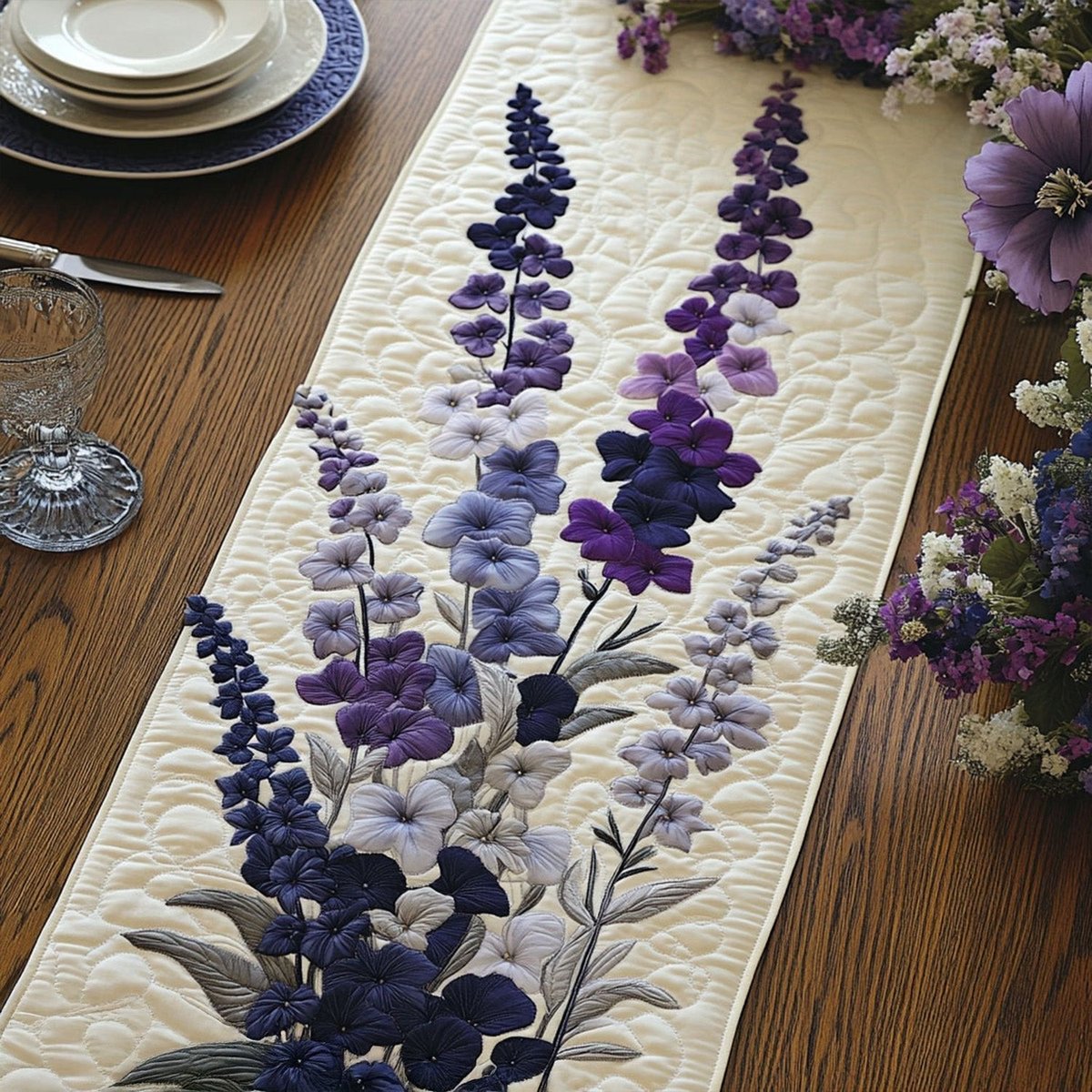 Lavender Sprigs on Cream Table Runner - Made to Order TABLE928