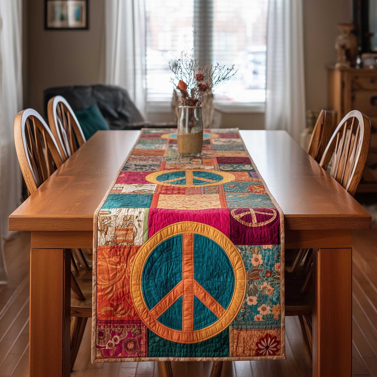 Large Peace Sign on Pink Table Runner - Made to Order TABLE928
