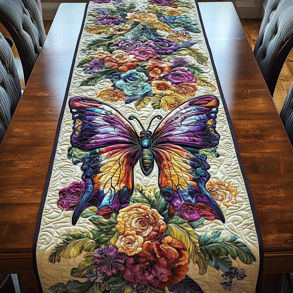 Large Butterfly Over Autumn Roses Table Runner - Made to Order TABLE928