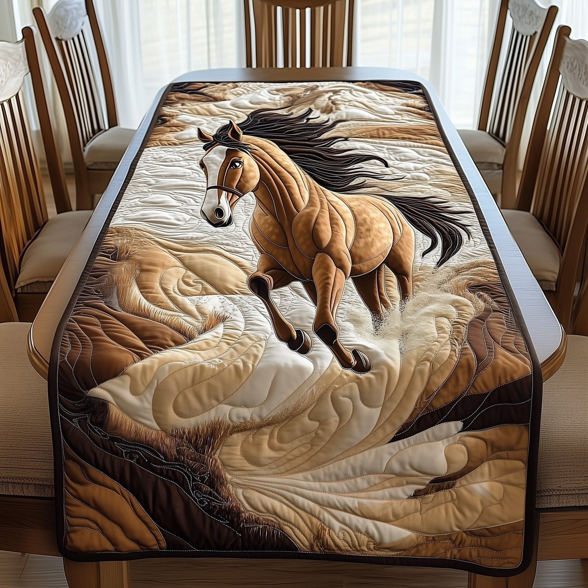 Leaping Golden Horse on Sand Table Runner - Made to Order TABLE928