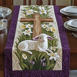 Lamb Resting Beside Wooden Cross Table Runner - Made to Order TABLE928