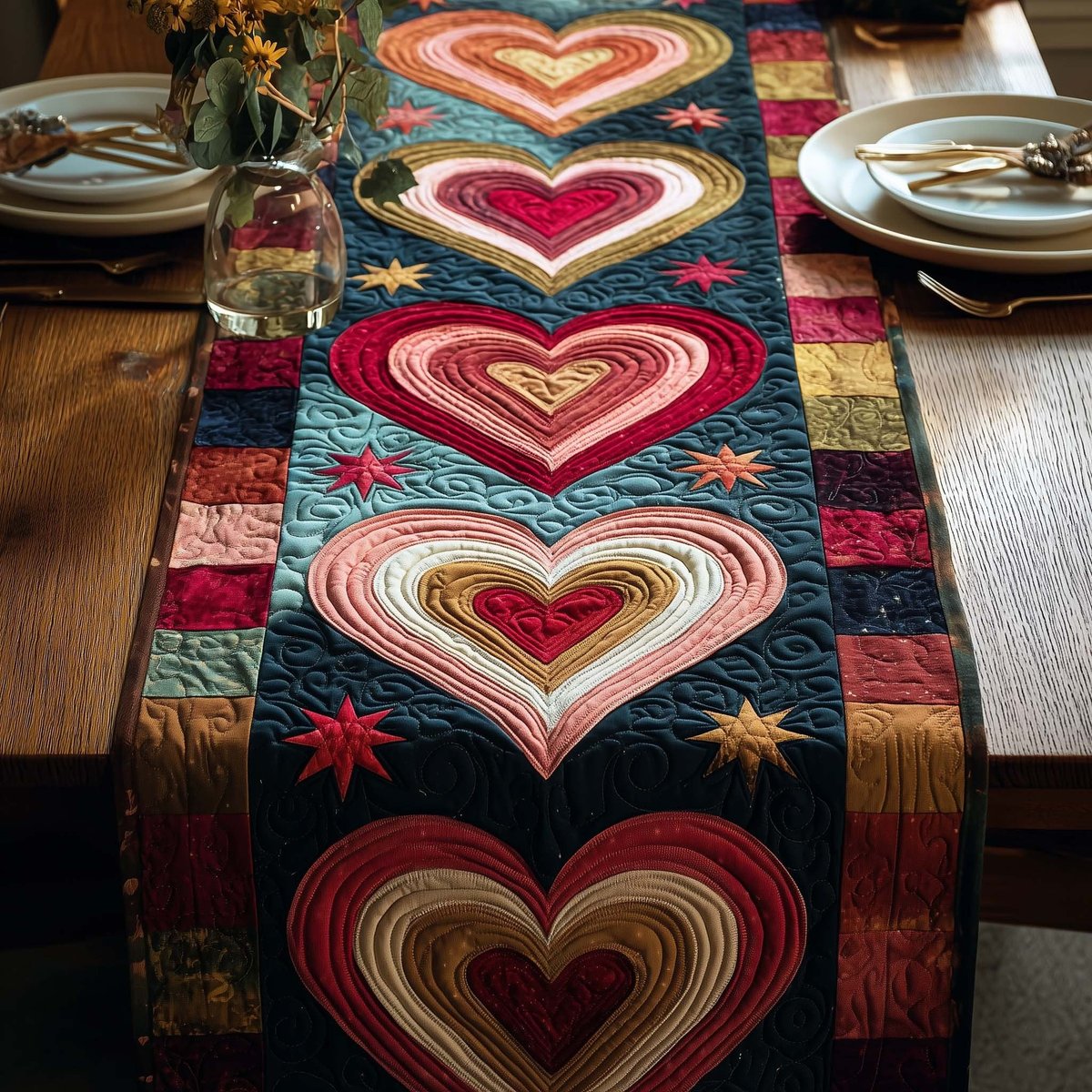 Layered Hearts on Navy Center Table Runner - Made to Order TABLE928