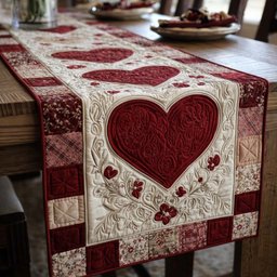 Large Red Heart on Cream Table Runner - Made to Order TABLE928