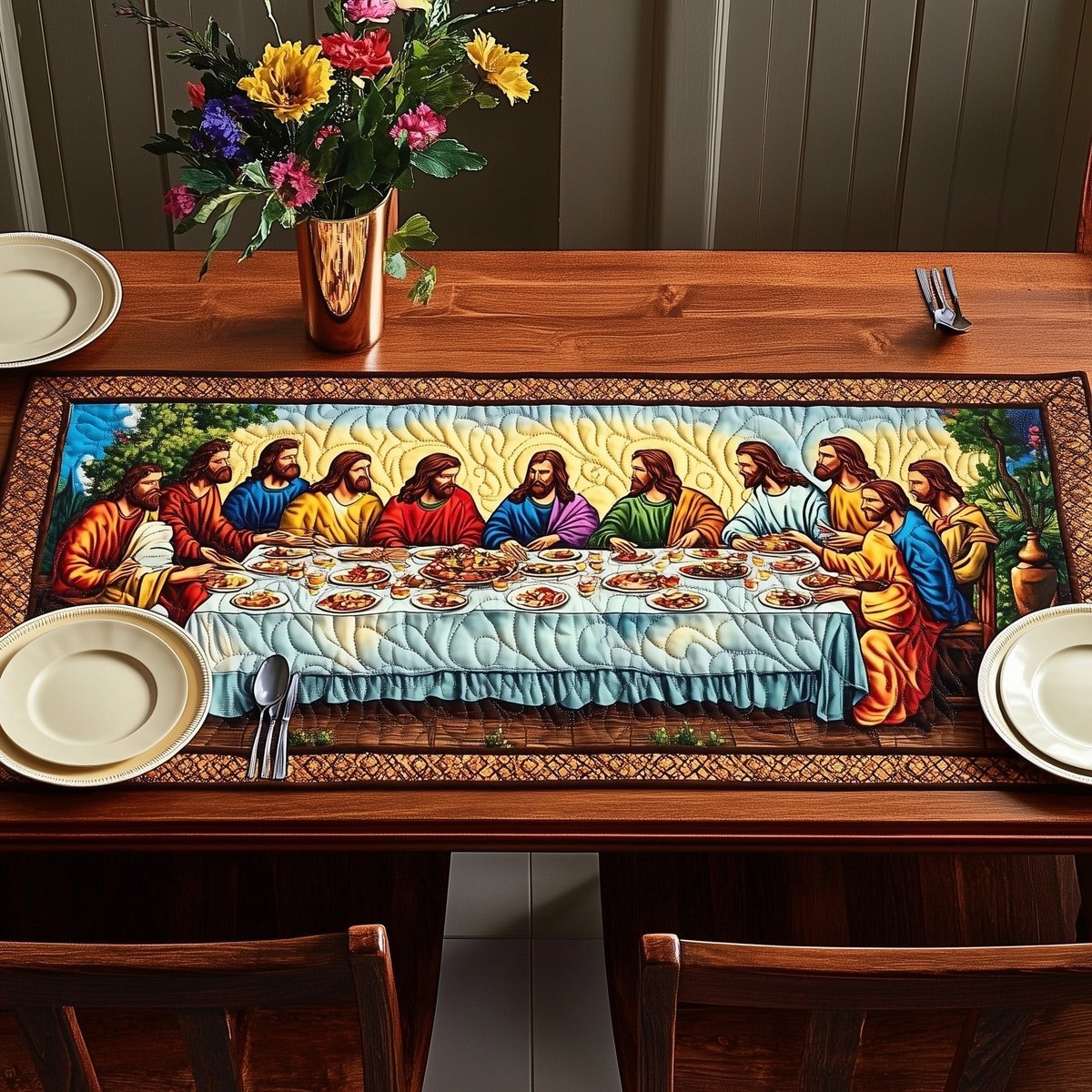 Last Supper at the Teal Table Table Runner - Made to Order TABLE928