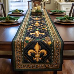 Large Gold Emblem on Green Band Table Runner - Made to Order TABLE928