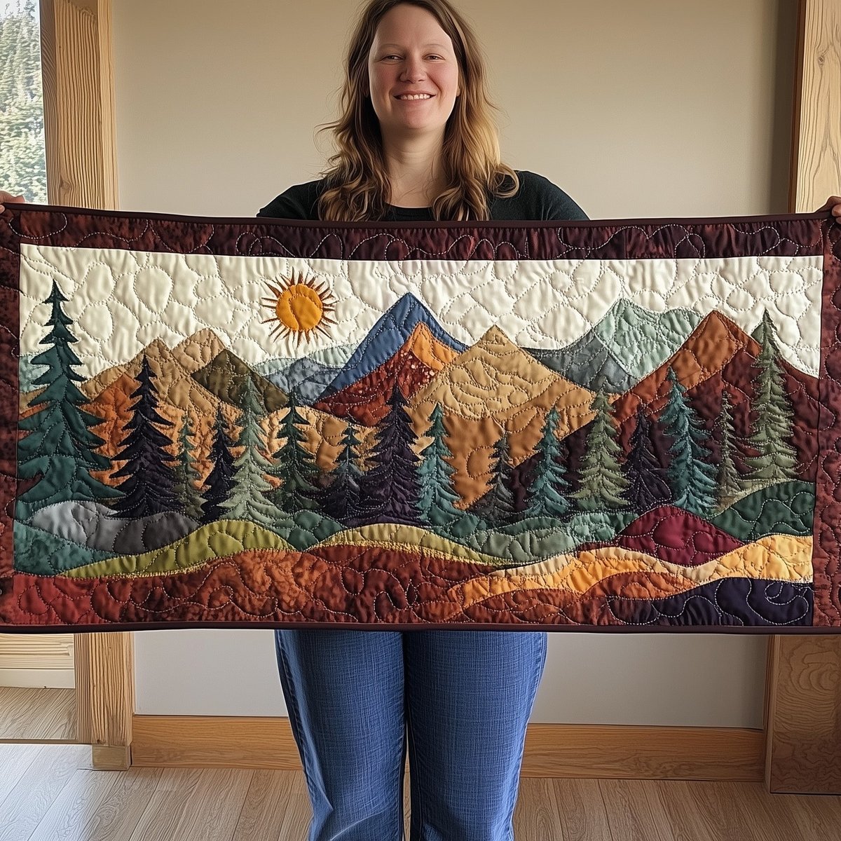 Layered Mountains with Pine Forest Table Runner - Made to Order TABLE928