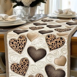 Leopard Print Hearts on Cream Table Runner - Made to Order TABLE928