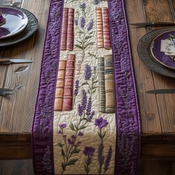 Lavender Sprigs Beside Book Spines Table Runner - Made to Order TABLE928