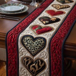 Leopard Print Hearts on Red Table Runner - Made to Order TABLE928