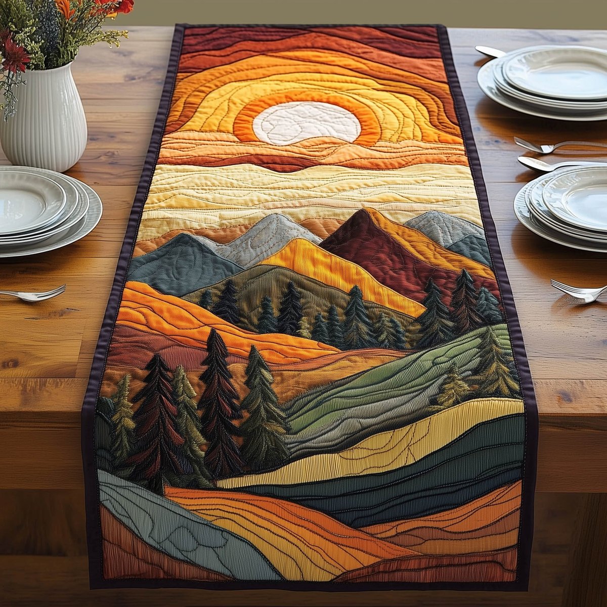 Layered Mountains and Rolling Green Hills Table Runner - Made to Order TABLE928