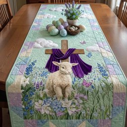Lamb by Cross Draped in Purple Table Runner - Made to Order TABLE928