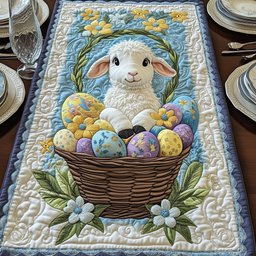 Lamb Behind Basket of Eggs Table Runner - Made to Order TABLE928