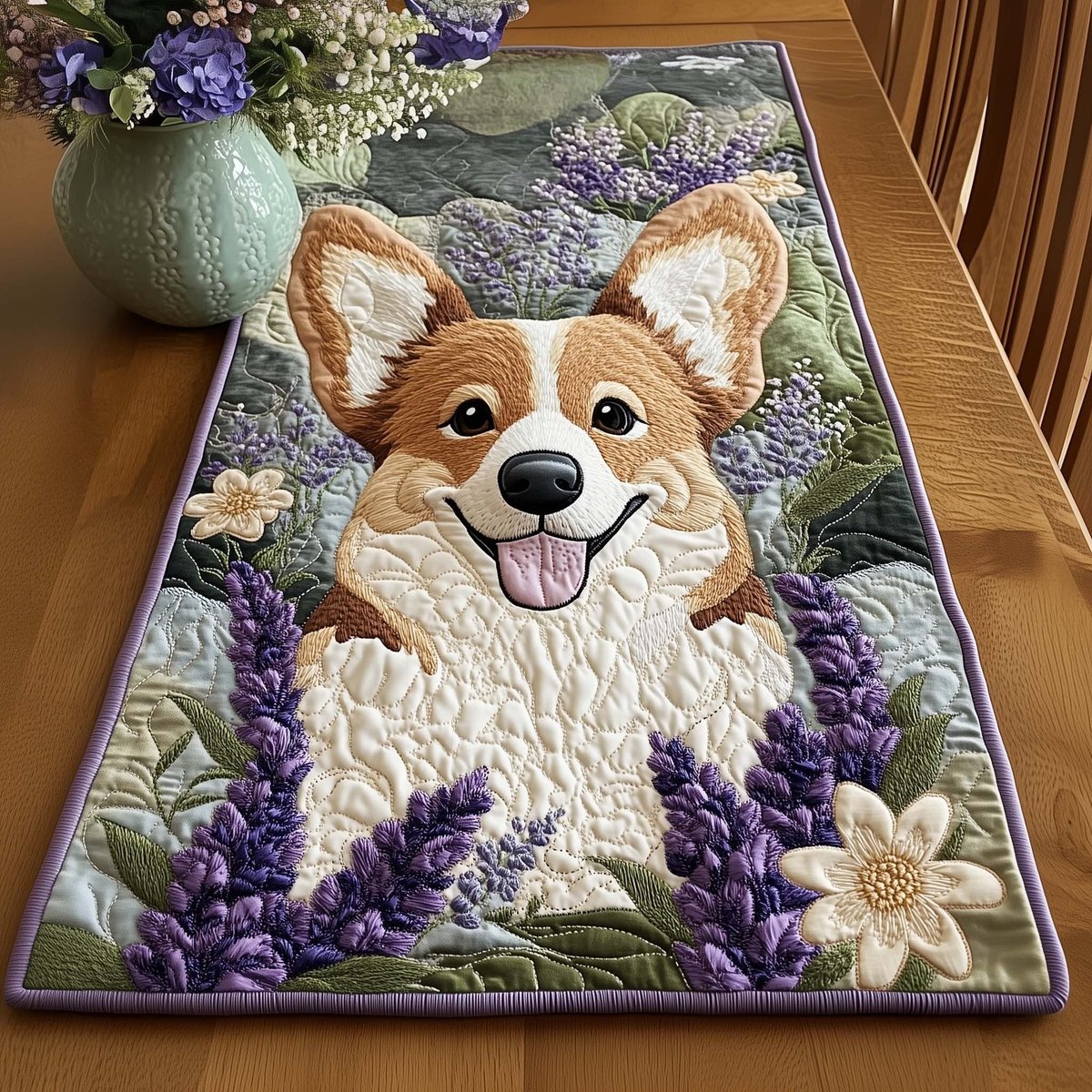 Lavender Corgi Table Runner - Made to Order TABLE928
