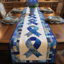 Large Blue Ribbon on Blue Table Runner - Made to Order TABLE928